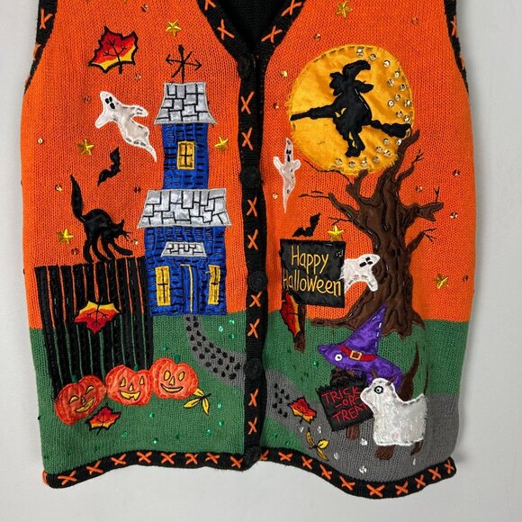Vintage Basic Editions Halloween Sweater Vest Beaded Size XL Women's - Picture 4 of 10